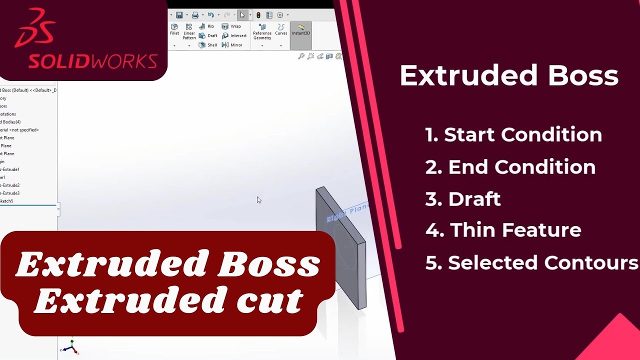 Extruded Boss & Extruded Cut SolidWorks Tutorials
