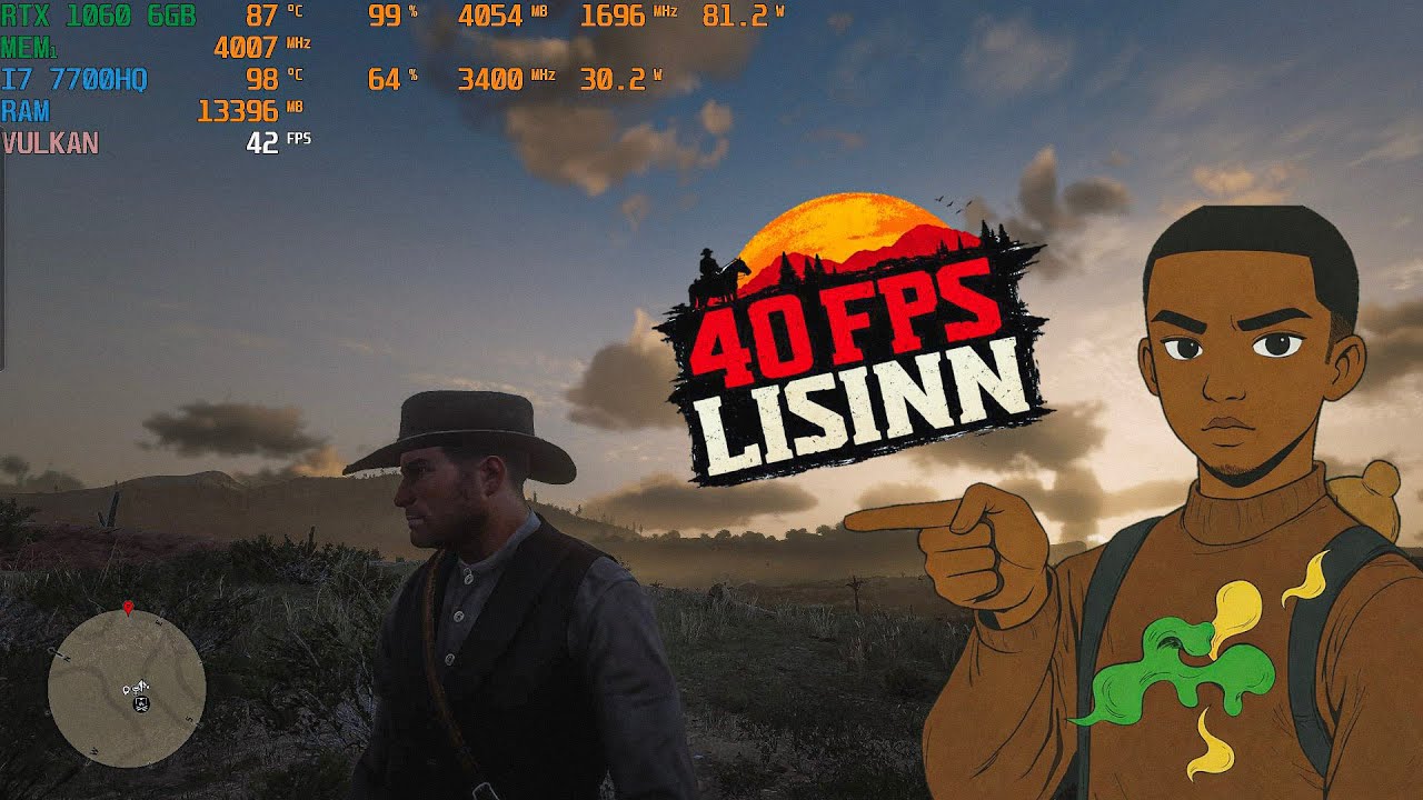 Red Dead Redemption 2 em um AVELL I7 7700HQ+1060 6GB 40 FPS LISINNN