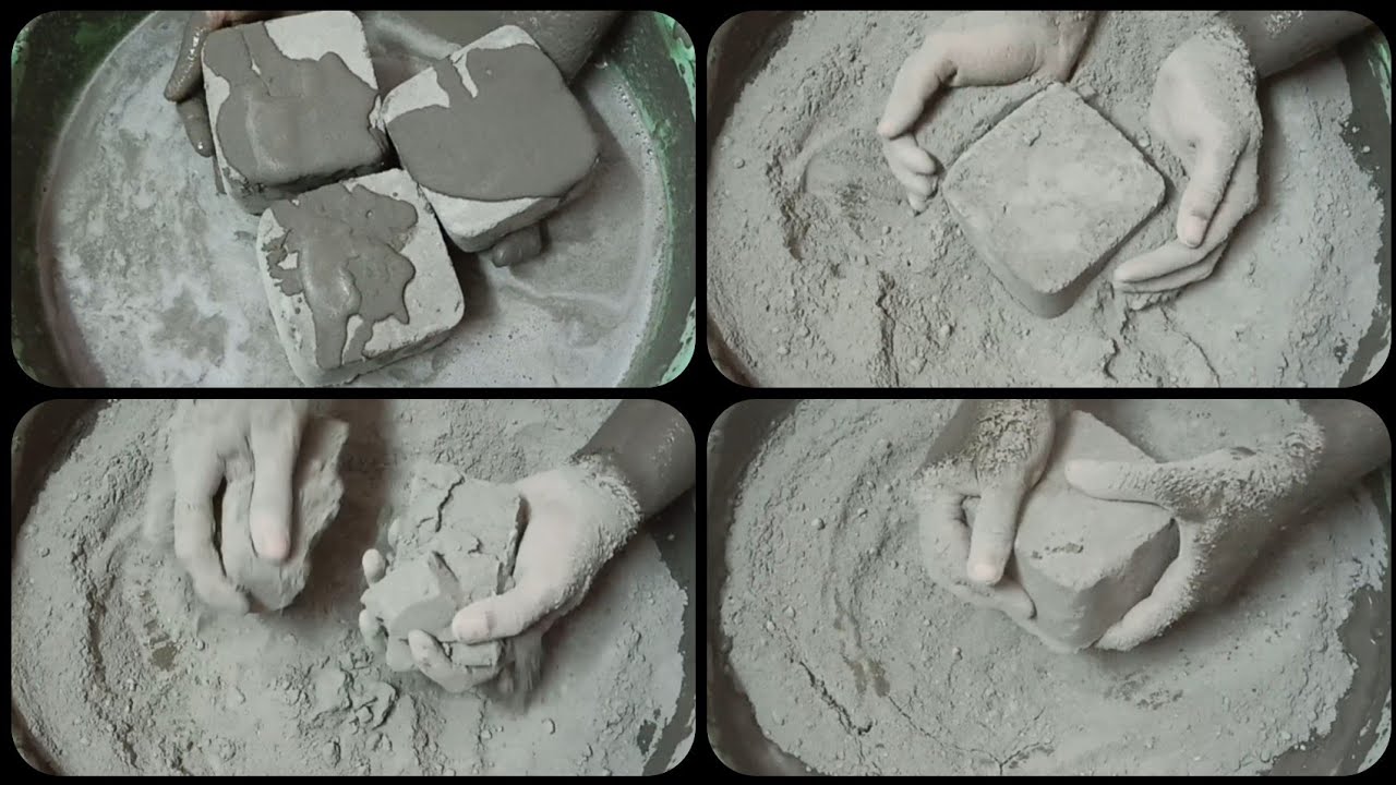 Soft Pure Cement Cubes Dry Crumbling on Paste & Pouring 💦 Paste Mixing/Playing ASMR #589