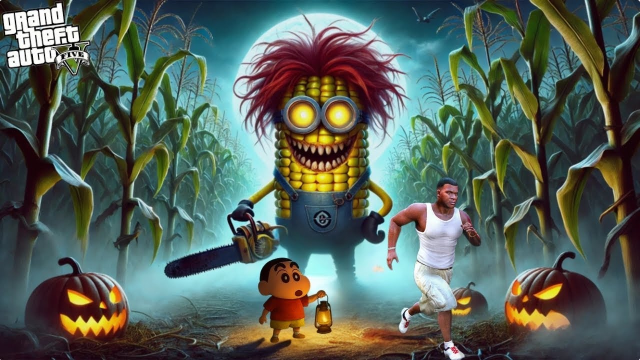 GTA 5 : Shinchan Trapped Inside Haunted Cornfield 🌽 & No One Escapes Cornface - Can Shinchan ?