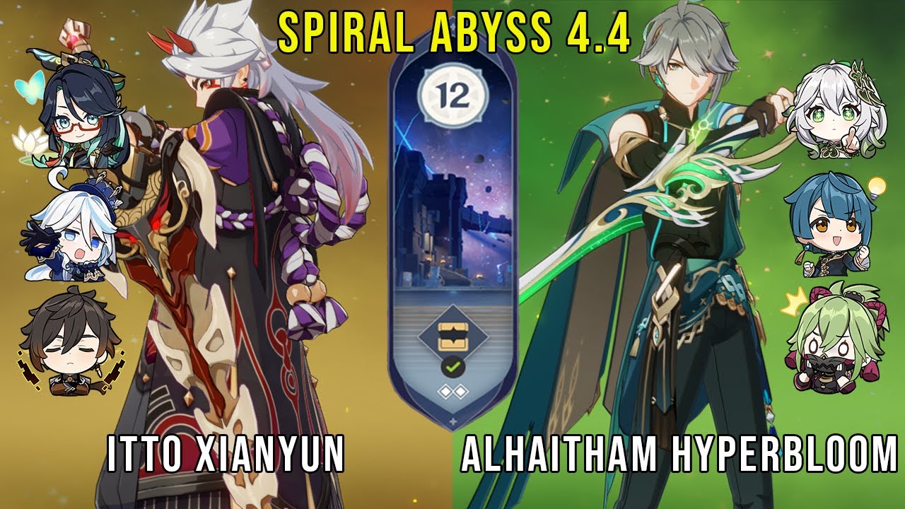 C0 Itto Xianyun and C0 Alhaitham Hyperbloom - Genshin Impact Abyss 4.4 - Floor 12 9 Stars