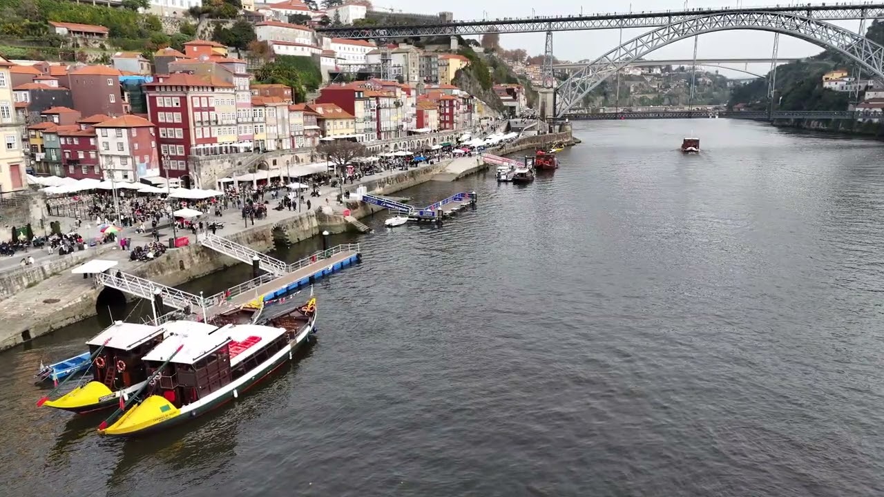 Porto Portugal and Ribeira neighborhood from the Air
