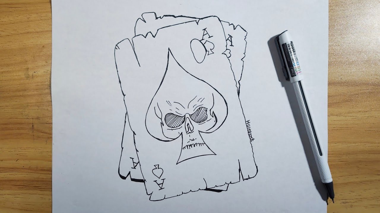 How to Draw a Vintage Skull Card | Ace of Spades Art Tutorial
