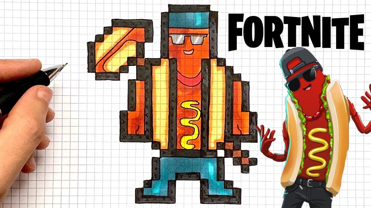 HOW TO DRAW HOT DOG SKIN PIXEL ART FORTNITE