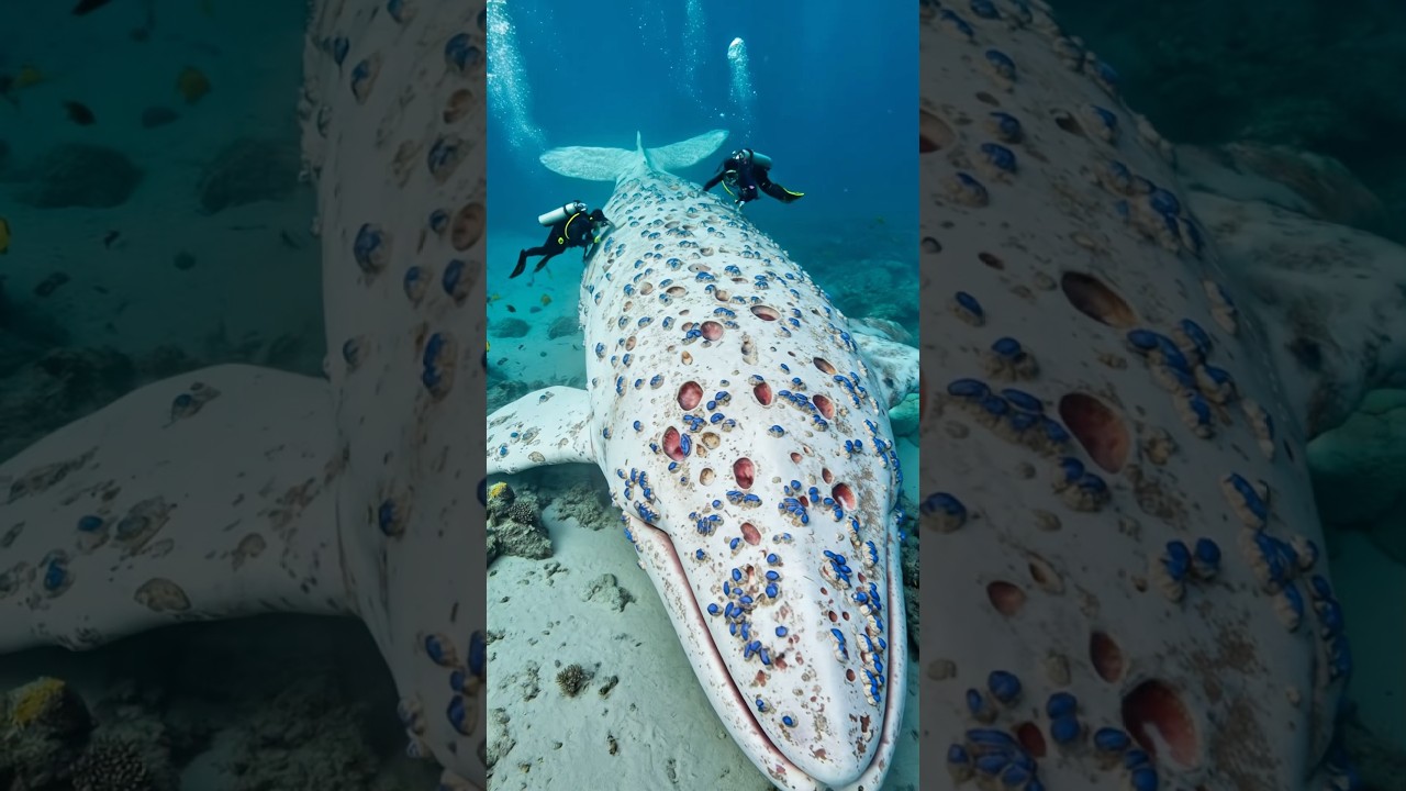 Rescue of albino whale covered in blue barnacles