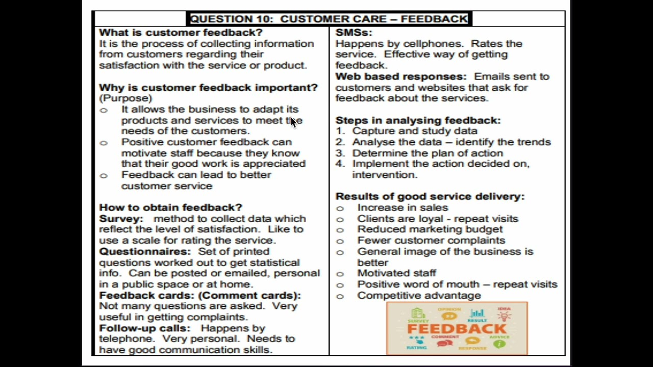 methods to obtain customer feedback and measure customer satisfaction  Grade 12 Term 3 Topic