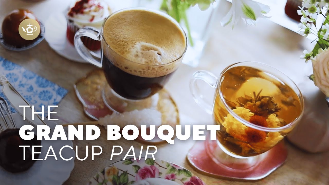 Teabloom Grand Bouquet Glass Teacups: Saucer-Free Elegance & Versatility