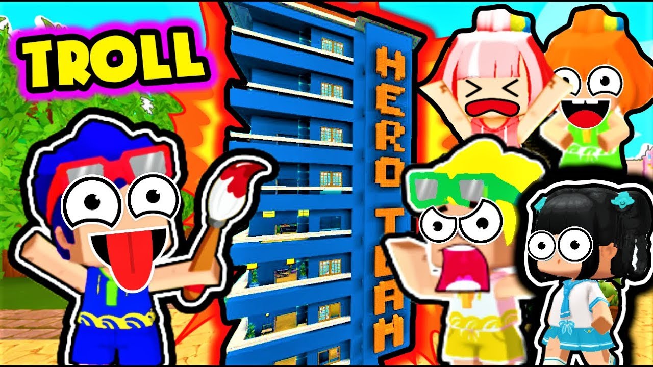 PHONG CẬN TROLL HERO TEAM BẰNG GAMING HOUSE MÀU XANH 😂 LÀNG HERO FULL MÀU XANH TRONG MINI WORLD