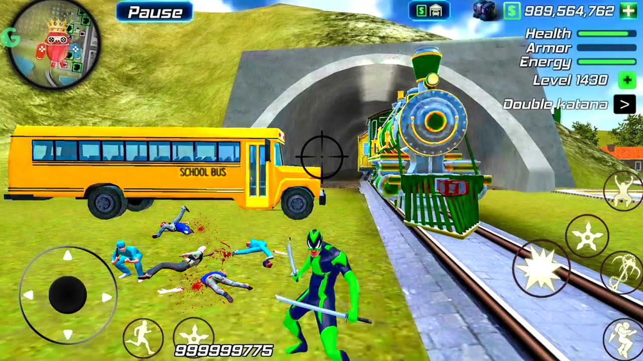 Rope Frog Ninja Hero Strange Gangster - School Bus at Train Station - Android Gameplay