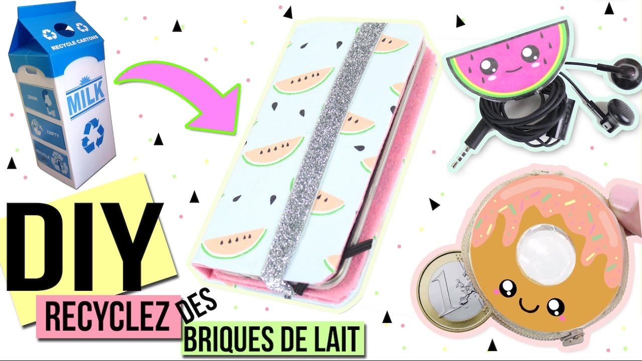 DIY ┋3 IDEES POUR RECYCLER UNE BRIQUE LAIT : COQUE, PORTEMONNAIE, RANGE ECOUTEUR KAWAII francais