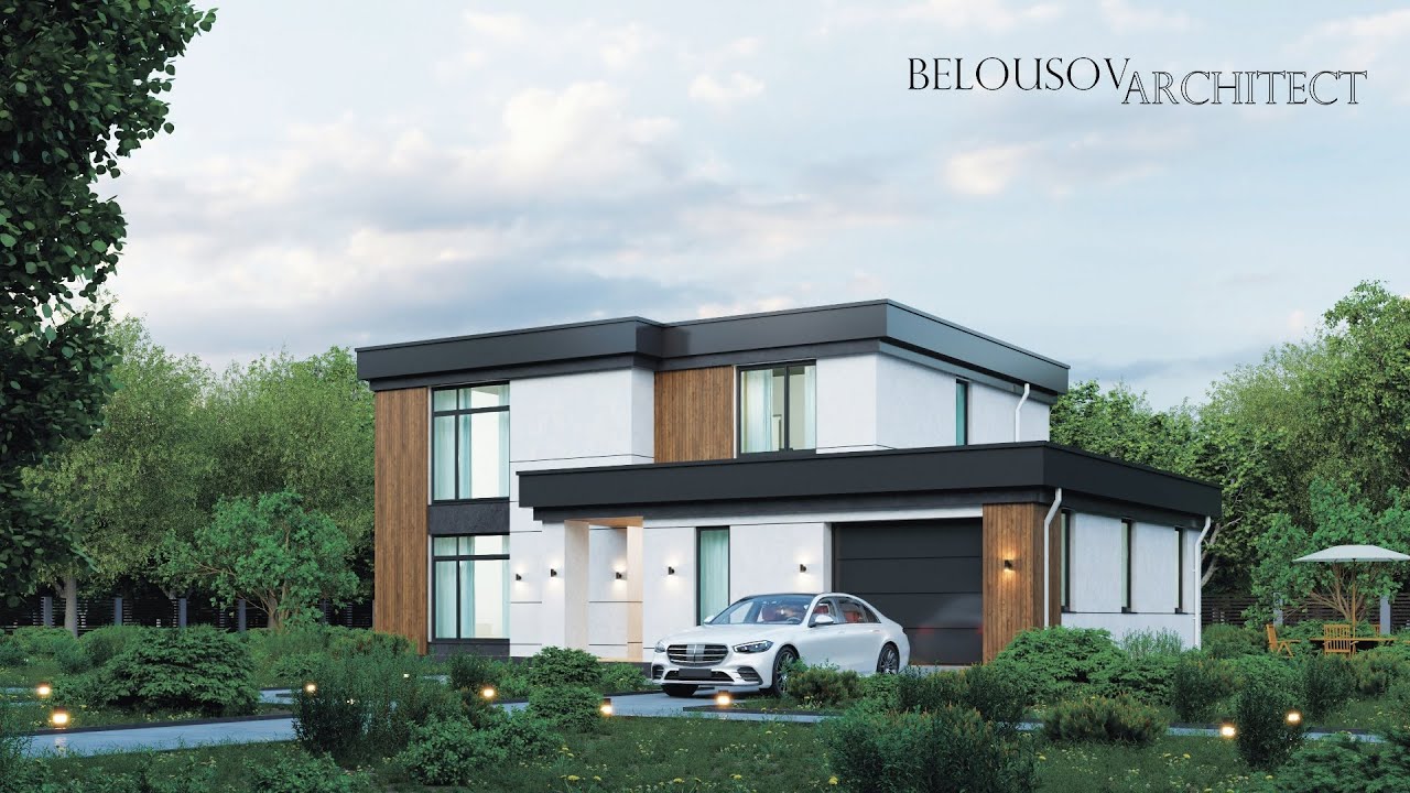 Проект коттеджа в стиле Хай-Тек. S-270м2. Animation cottage project. Арх. студия Belousov Architect.