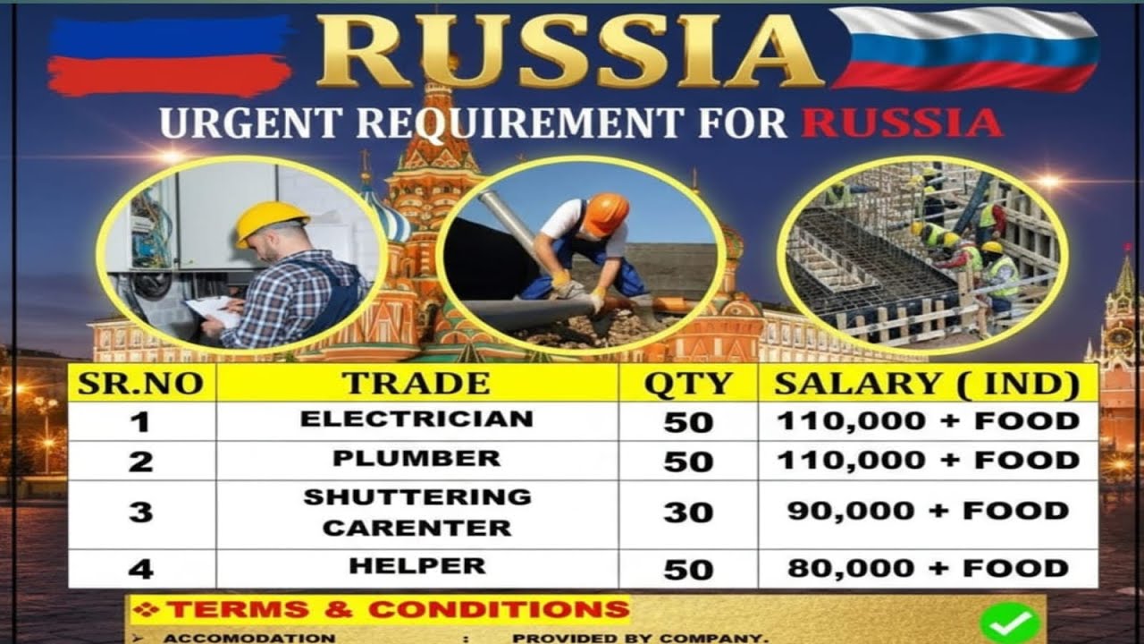 Russia 🇷🇺 Jobs | Monthly 110000+ | Food + | Free Accommodation Free | #russia 