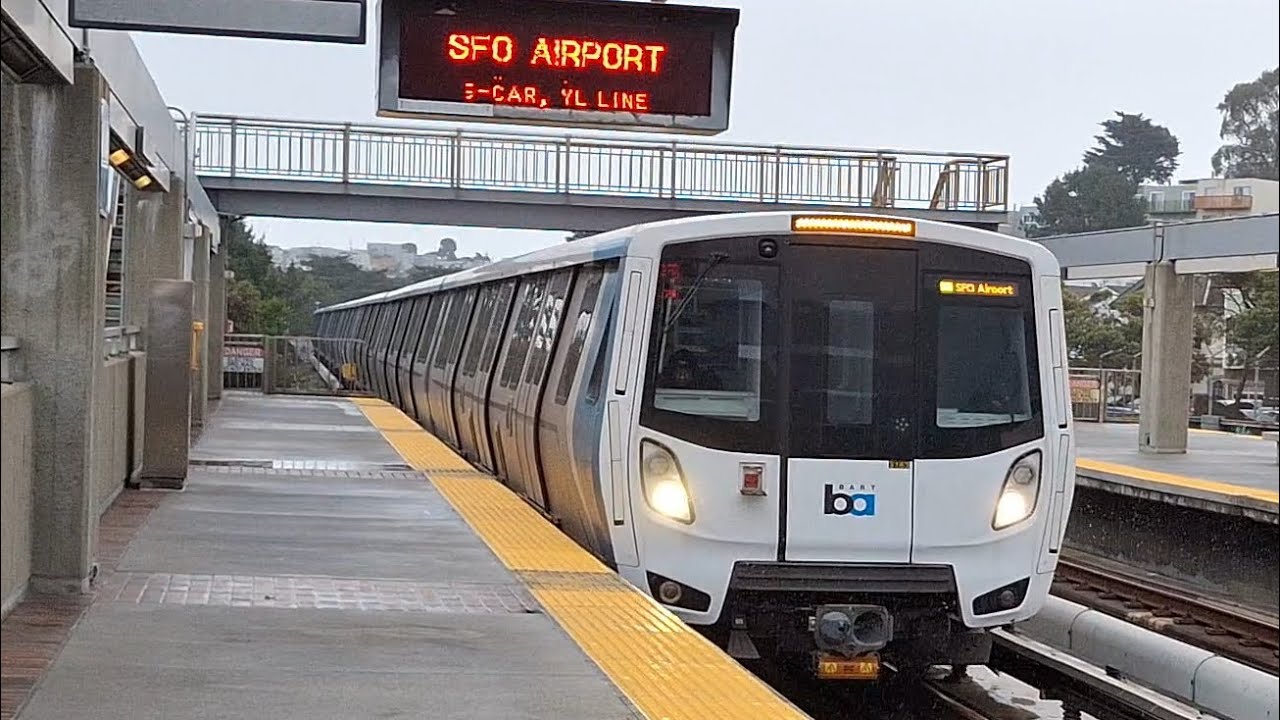 BART: SFO Airport Yellow Line train ride from Colma to SFO Airport