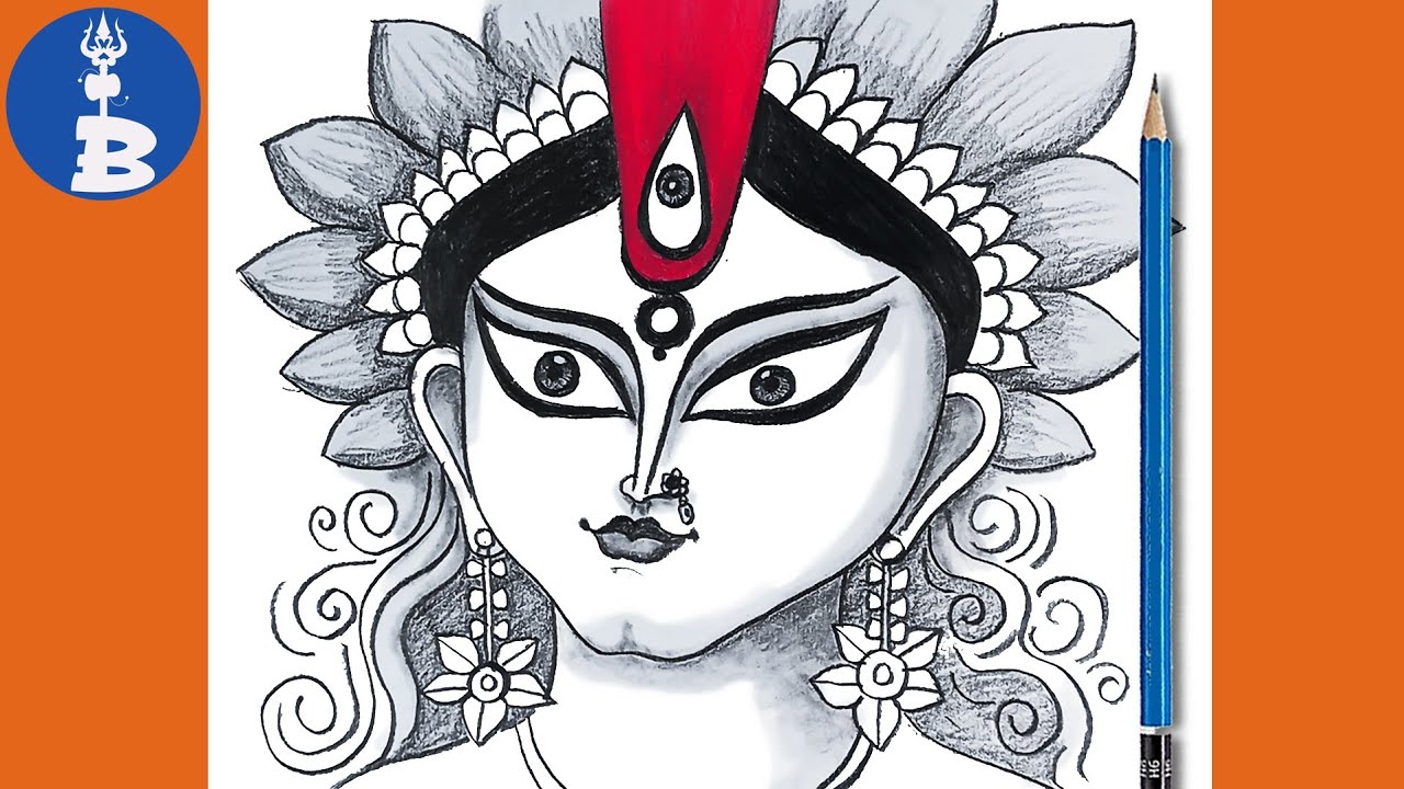Maa Durga Face Drawing _ Jay Mata Ji Drawing _ Navarati Drawing Step By Step _ Durga Devi Drawing
