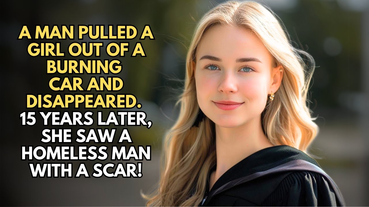 HE PULLED A GIRL OUT OF A BURNING CAR AND DISAPPEARED. 15 YEARS LATER, SHE SAW A HOMELESS MAN WITH..
