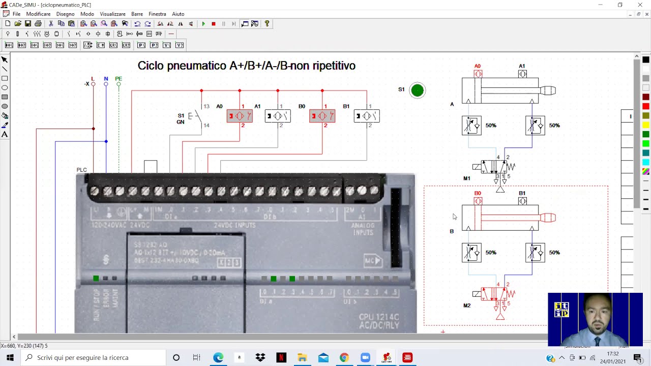 Ciclo pneumatico: confronto tra logica programmabile e logica cablata