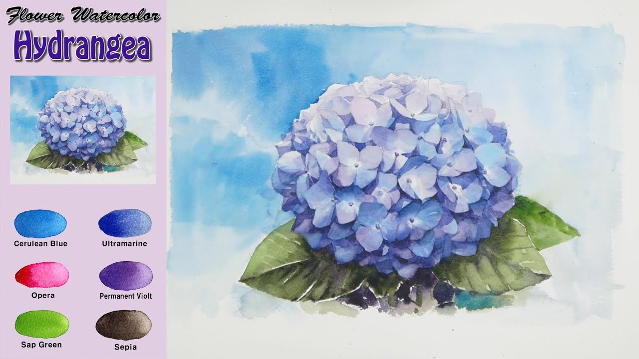 фонд Цветочная акварель -   Голубая гортензия (Arches rough. wet-in-wet) NAMIL ART