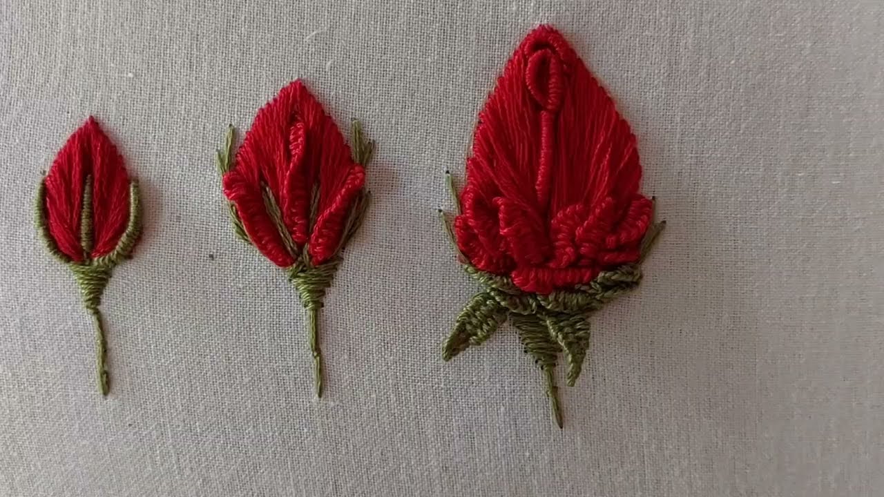 12- Amazing rose buds|Hand embroidery flower|Sewing Studio embroidery
