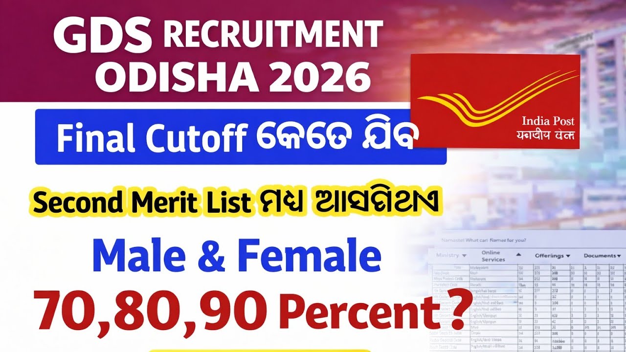 GDS ODISHA FINAL CUTOFF 2026 !! SECOND MERIT LIST ମଧ୍ୟ ଆସିଥାଏ 70,80,90, ? Male & Female Full Details