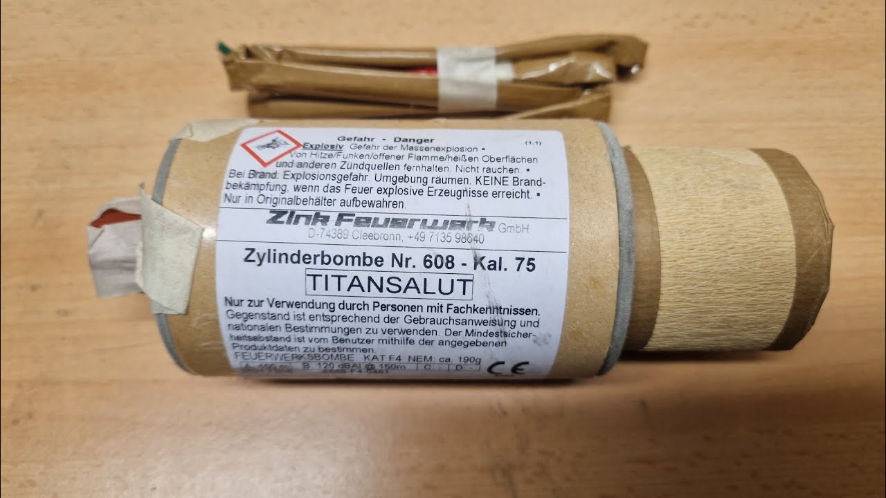 zink 608 Zylindershell im h&auml;userblock kugelbombe Titansalut Polenb&ouml;ller silvester 2022/23