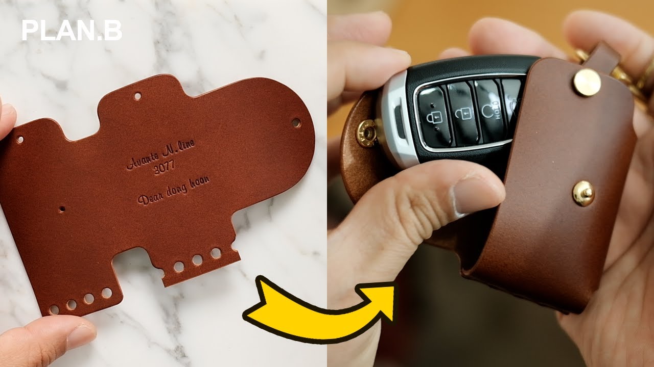 Making a HANDMADE Minimalist Leather Smart Key Fob Case. - leathercraft