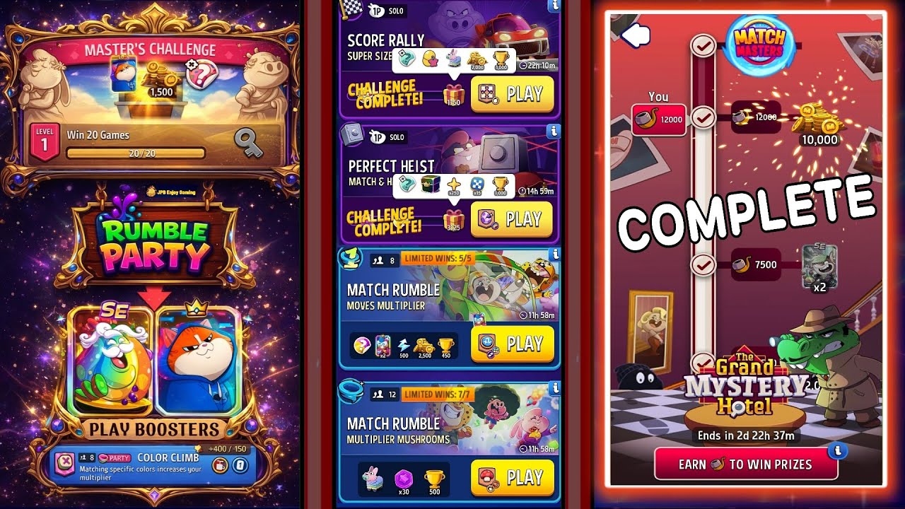 COMPLETE! Master's Challenge And The Grand MYSTERY Hotel/(PARTY+2 Solo 2 Rumble) Match & Hatch 🐣