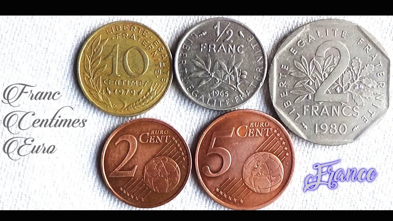 Coin collection | France | 5 Coins (Centimes, Francs & Euro) from 1965