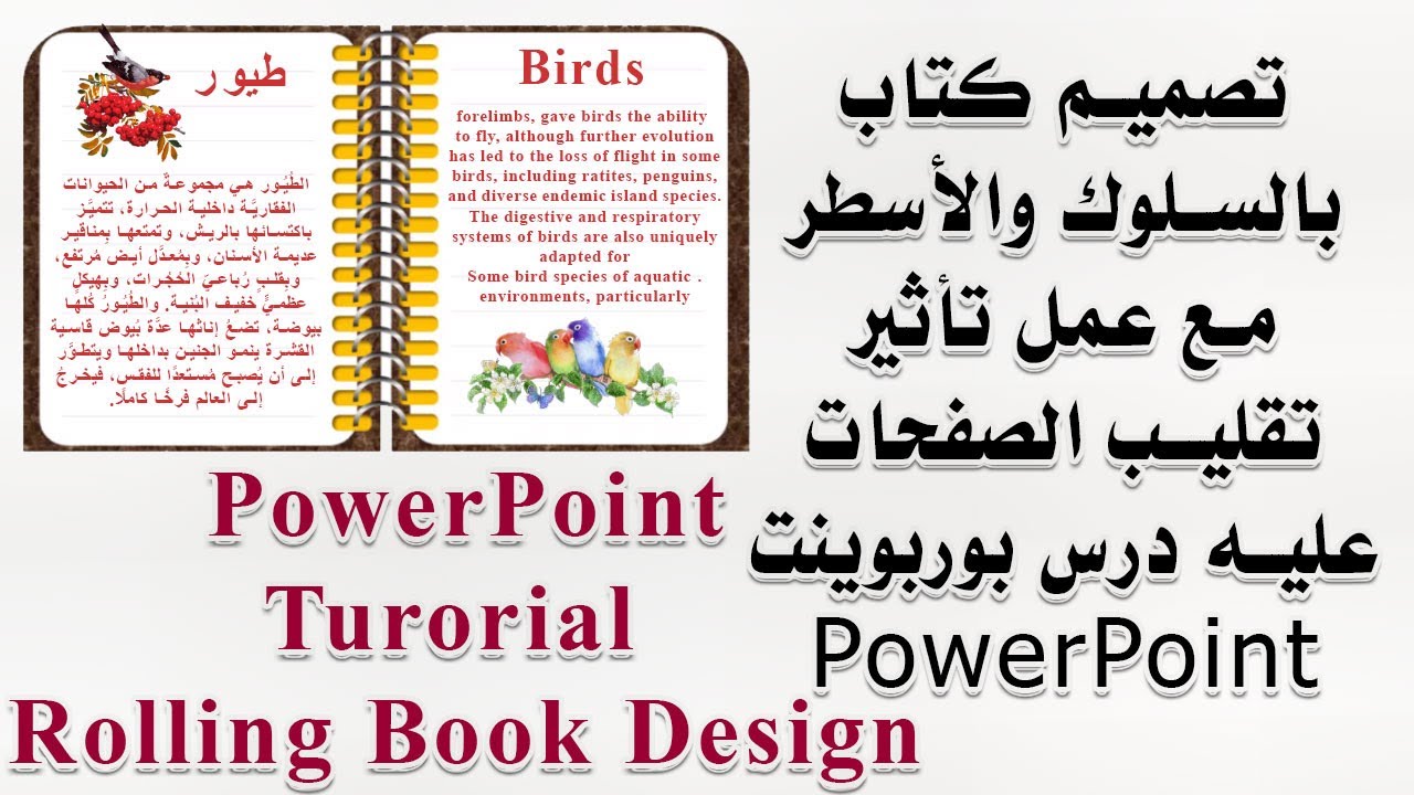 تصميم كتاب بالسلوك والأسطر مع عمل تأثير تقليب الصفحات عليه درس بوربوينت PowerPoint
