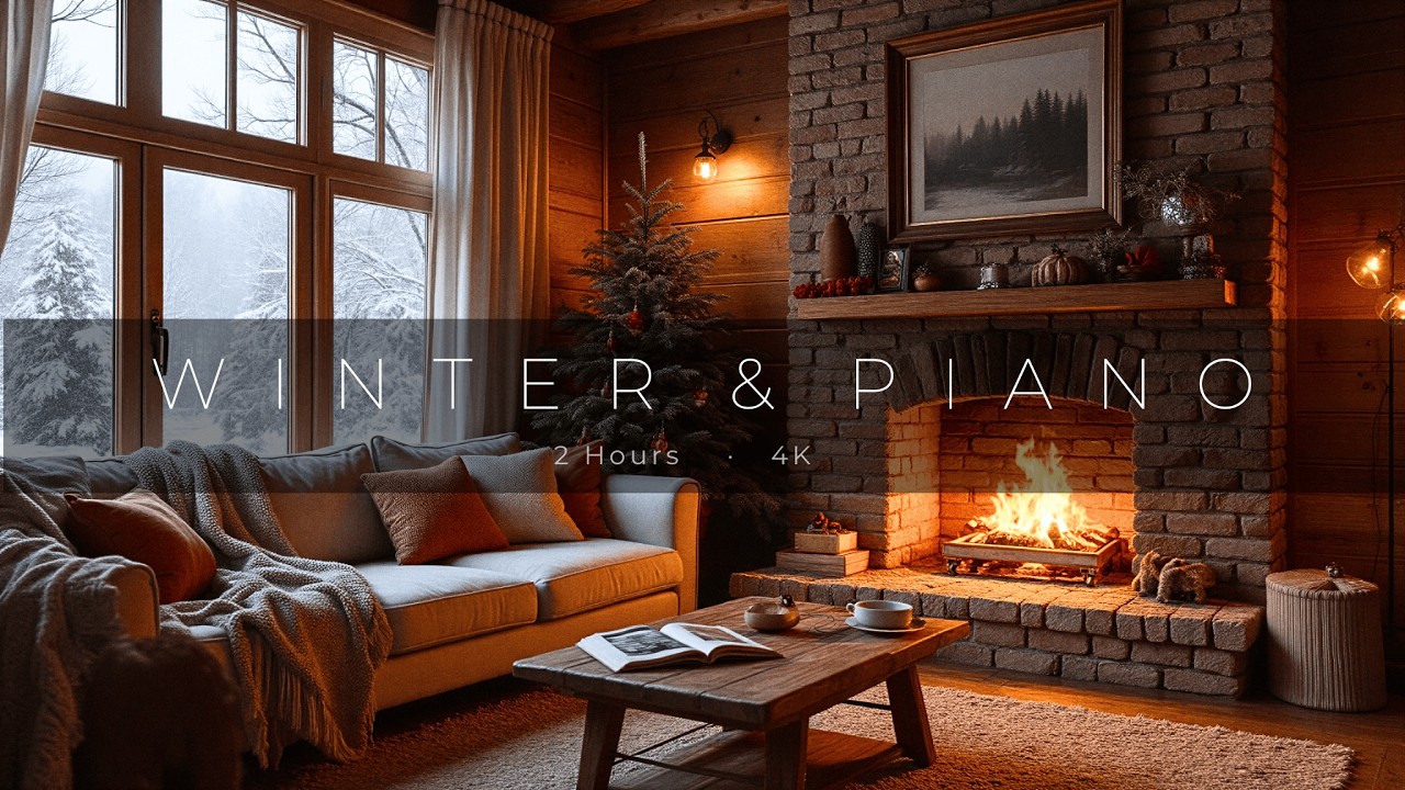 Soft Piano & Crackling Fireplace 🔥 Warm Winter Ambience for Relax, Study & Sleep