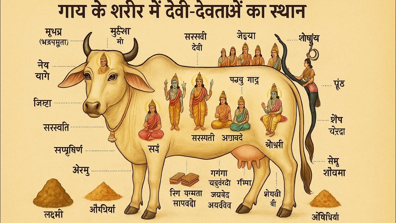 गाय में 33 कोटि देवी देवता विराजमान है लेकिन कौन सा देवता कहां विराजमान है आईए जानते हैं