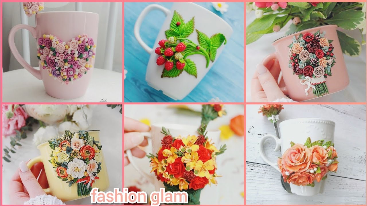 beautiful handmade polymer clay decorated mugs designs for gifts