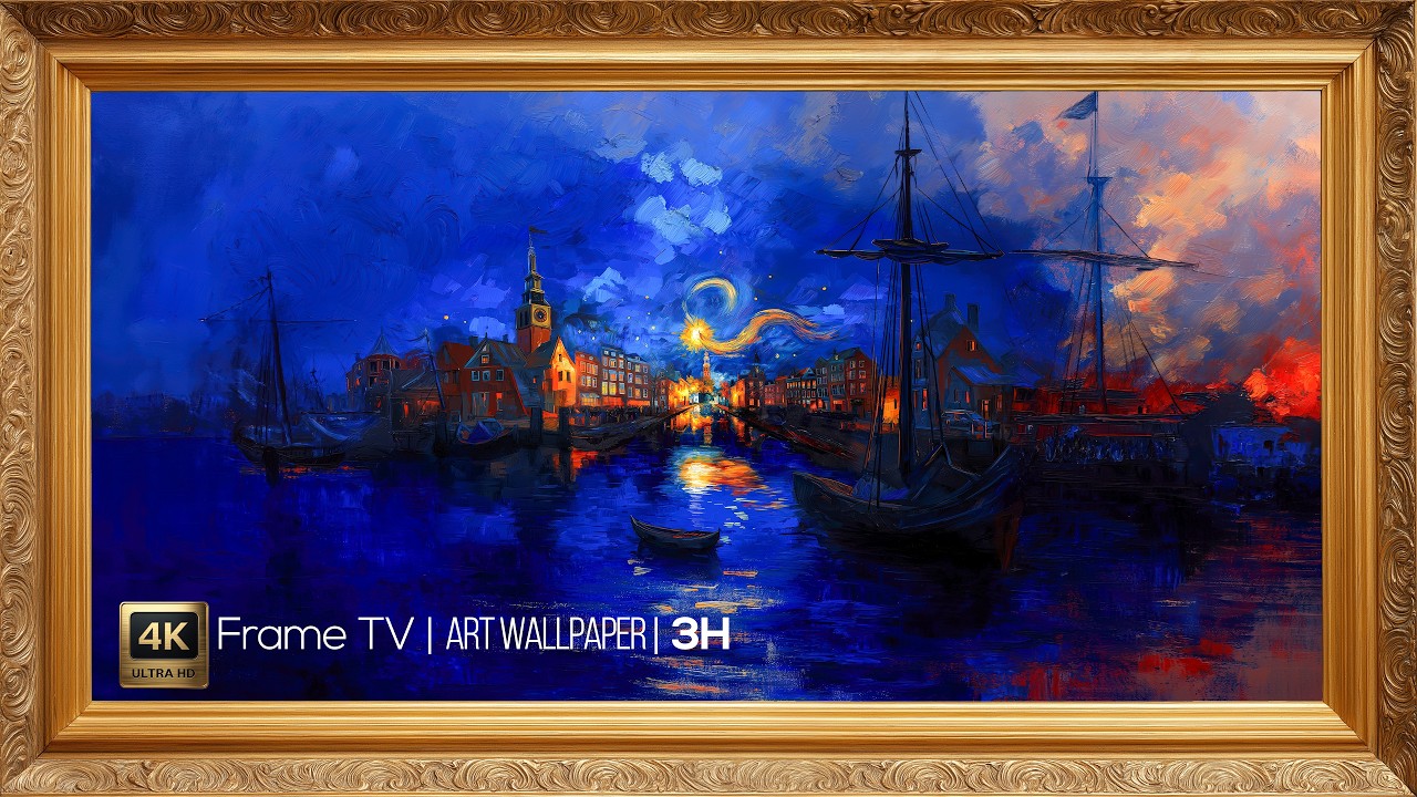Romantic Harbor City at Night | Frame TV Art Wallpaper | Artistic Canal Landscape 4K