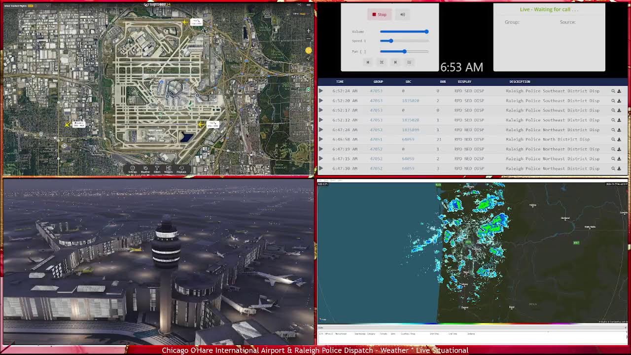 Chicago O'Hare International Airport & Raleigh Police Dispatch - Weather * Live Situational