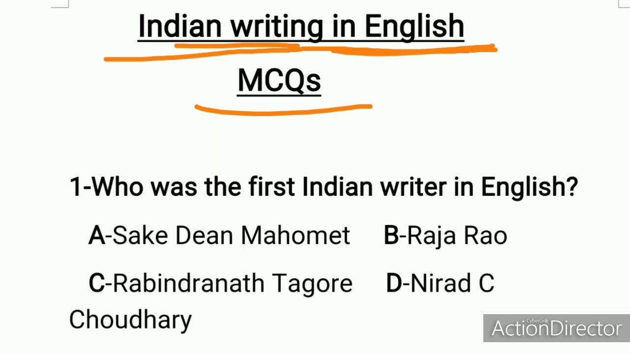 INDIAN WRITING IN ENGLISH || MCQS || QUESTIONS || PART - 1||DESCRIBED IN HINDI