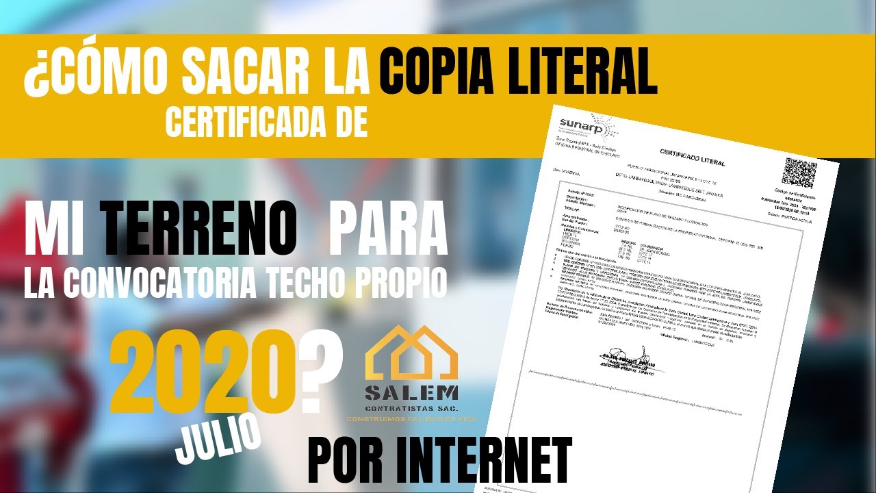 ¿CÓMO SACAR LA COPIA LITERAL CERTIFICADA DE MI TERRENO JULIO 2020? | ONLINE | SUNARP (Resubido)