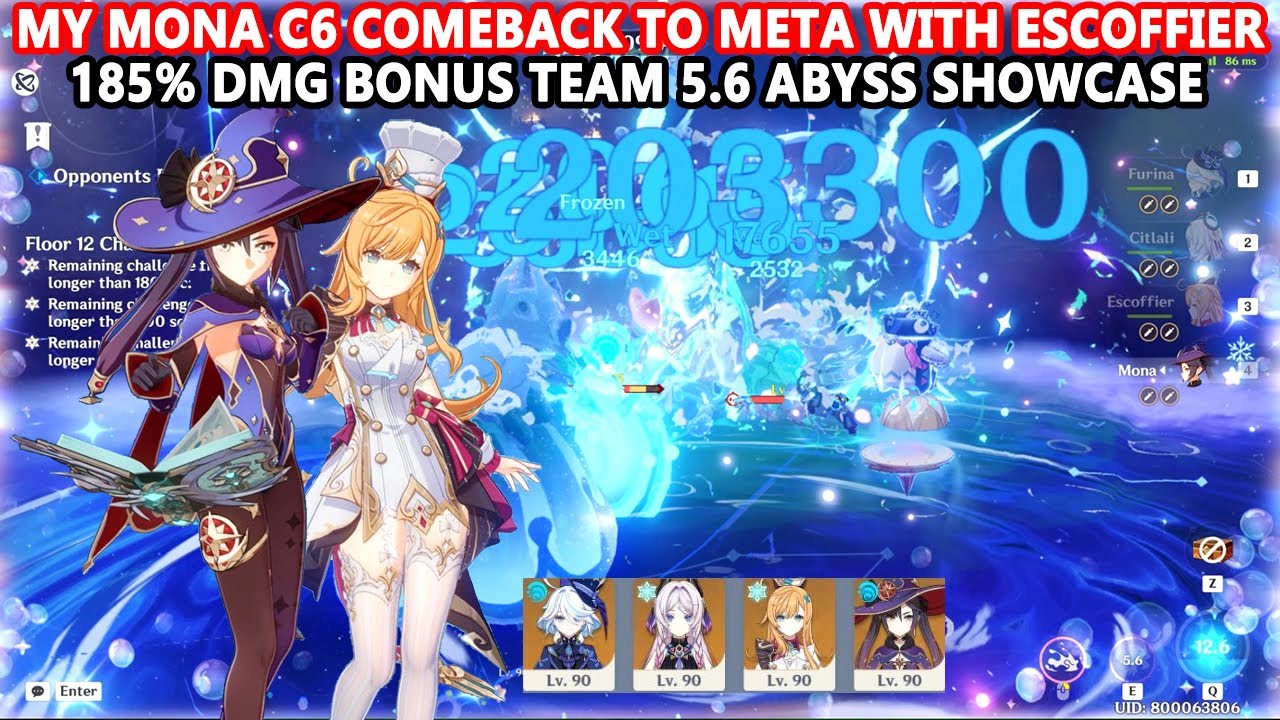 My Mona C6 Comeback to Meta with Escoffier : 185% DMG Bonus Team 5.6 Abyss Showcase
