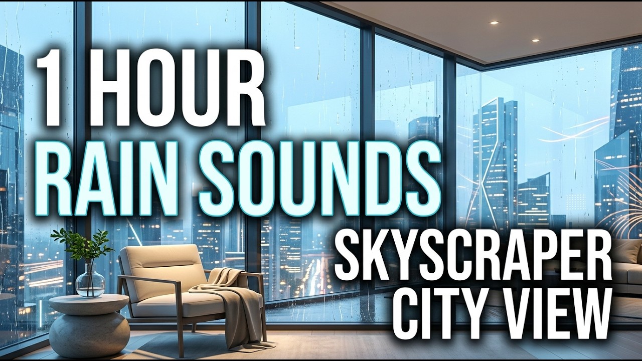 1 Hour Rain Sounds 🌧️ Skyscraper City View | Relaxing Thunderstorm ASMR for Sleep & Focus