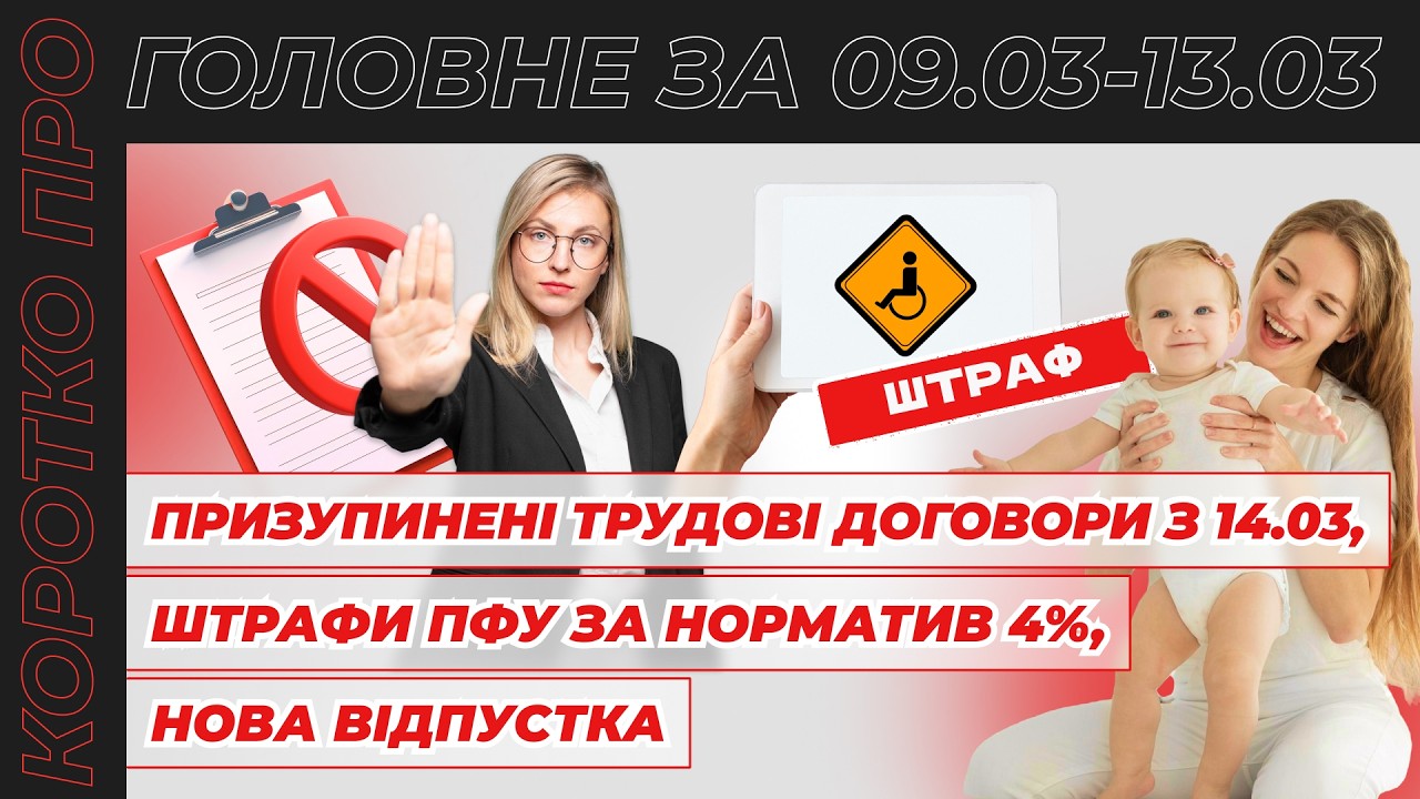 Призупинені трудові договори з 14.03, штрафи ПФУ за норматив 4%, нова відпустка