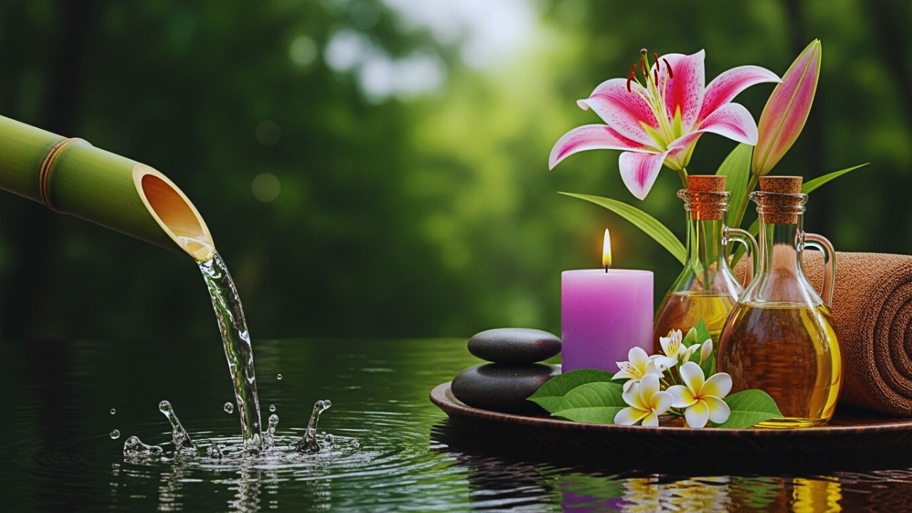 Relaxing Spa Piano Music 🌿 Calm Sleep Sounds with Bamboo Water Fountain for Deep Relaxation