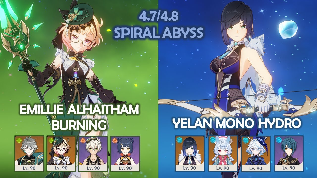 Emillie Alhaitham Burning & Yelan Sigewinne Mono Hydro - 4.7 4.8 Spiral Abyss - Genshin Impact