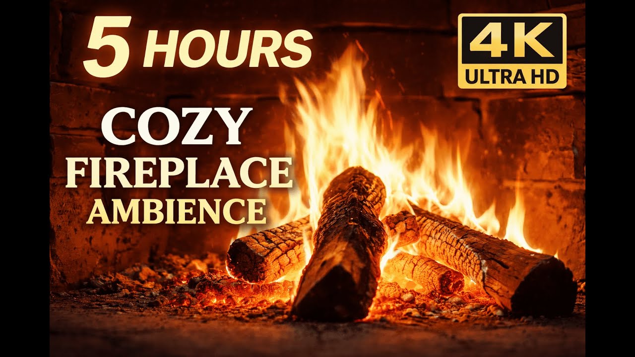 Cozy Fireplace Ambience 🔥 5 Hours of Crackling Fire Sounds in 4K Ultra HD