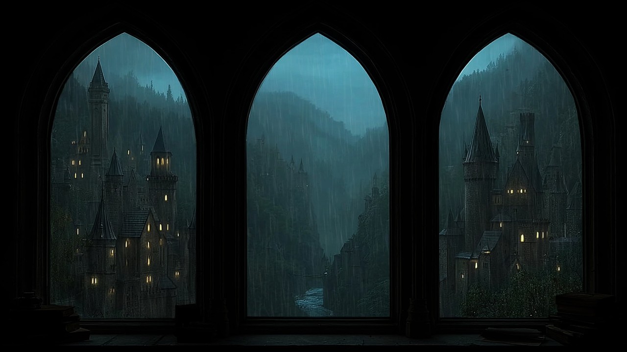 Calming Rainstorm and Thunder Ambience – Medieval Castle Window for Study and Sleeping