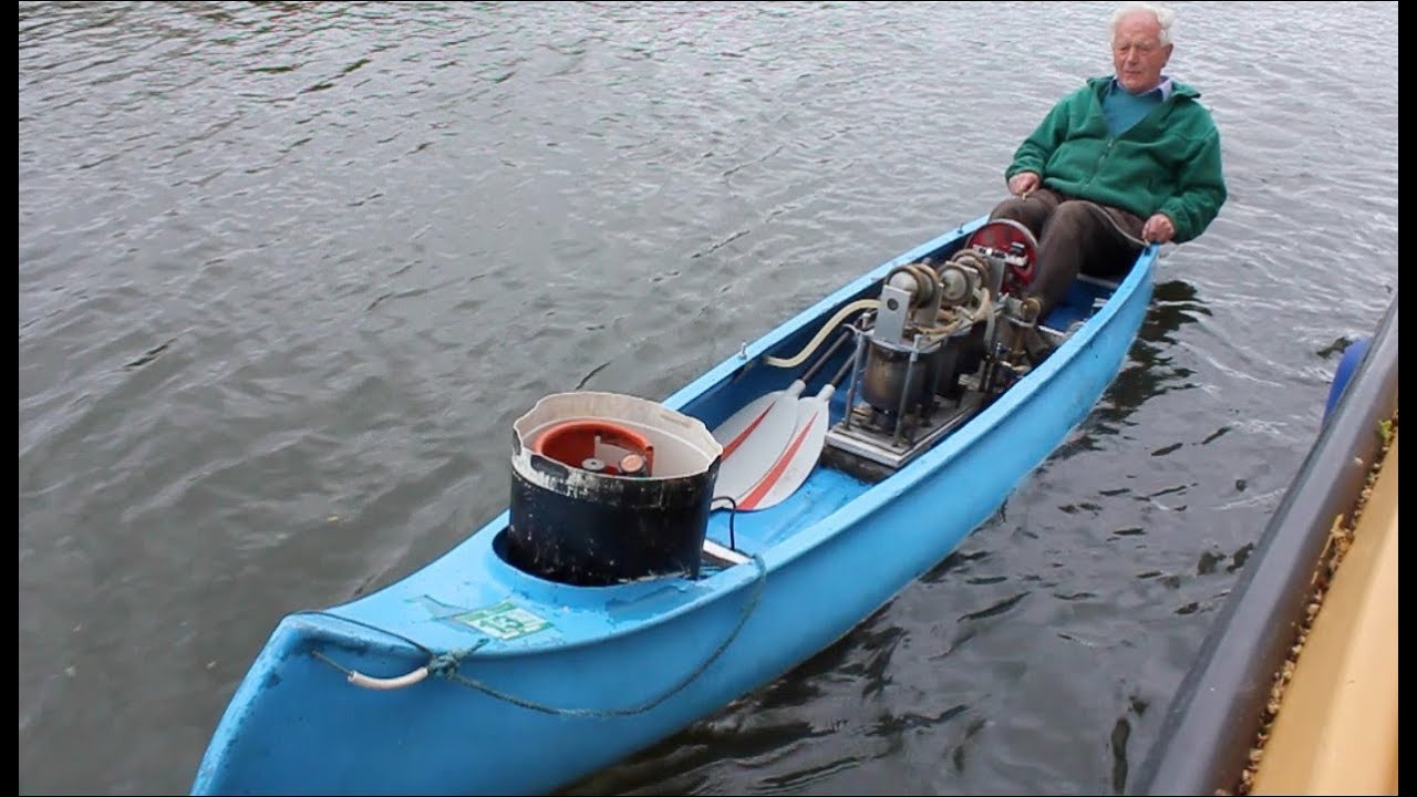 Julian Woods' triple transferator Stirling Engine powered canoe