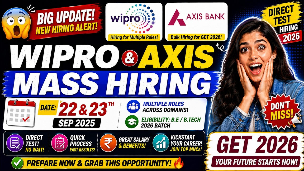 😱Wipro Mass Hiring - Date - 22, 23th Sep | Axis Bulk Hiring GET 2026 | Direct Test Hiring 2026