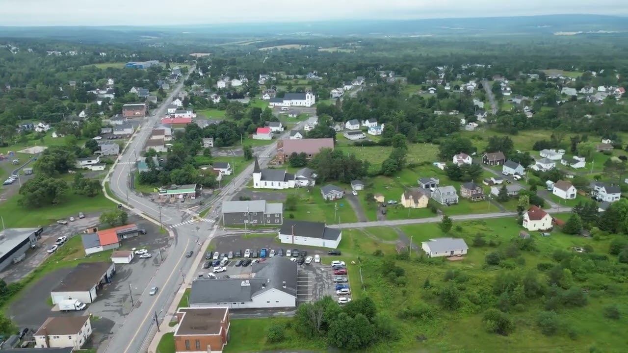 4K Drone Flight Over Westville, Nova Scotia | Historic Mining Town & Scenic Aerial Views