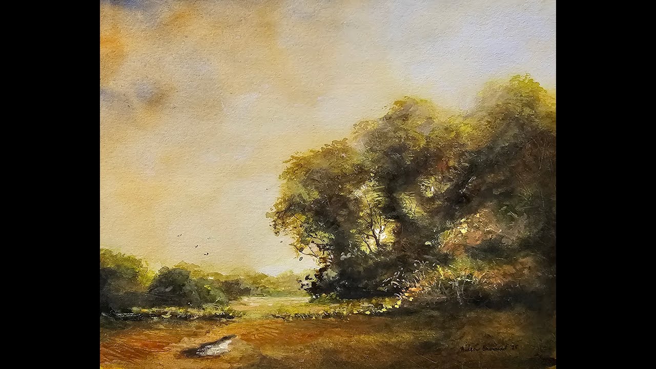 Watercolor Landscape Painting Luminism Tutorial. Part 1 full length