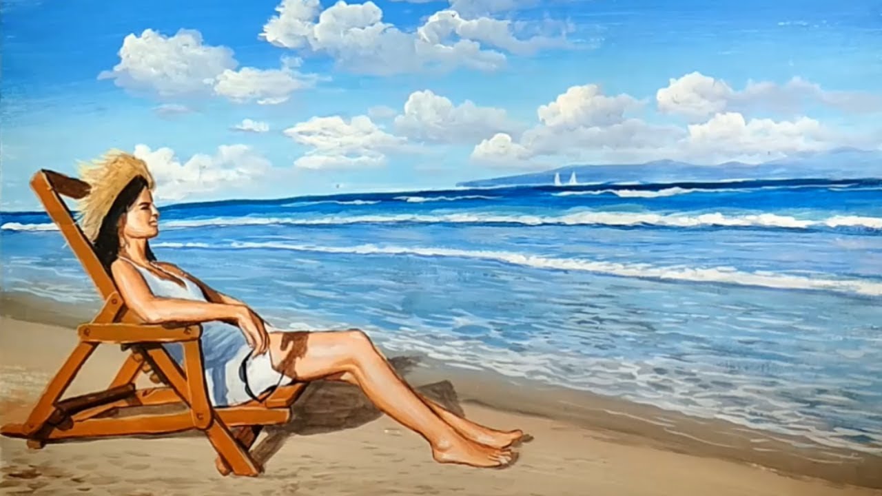 [GREAT] Acrylic Figure Painting Tutorials Sunbathing Woman in the Beach so Realism Nice Art