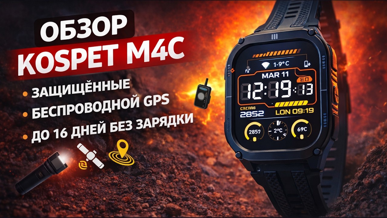 KOSPET M4C &mdash; мощные защищённые смарт часы с GPS и фонариком 🔥