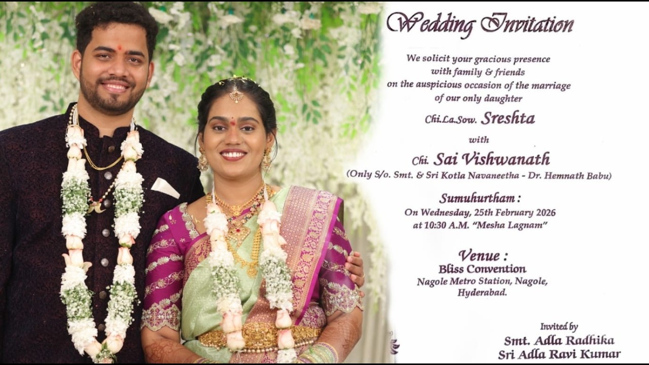 SRESHTA WEDS SAI VISHWANATH || ON 25TH FEBRUARY 2026 AT 10:30AM || AT BLISS CONVENTION, NAGOL METRO