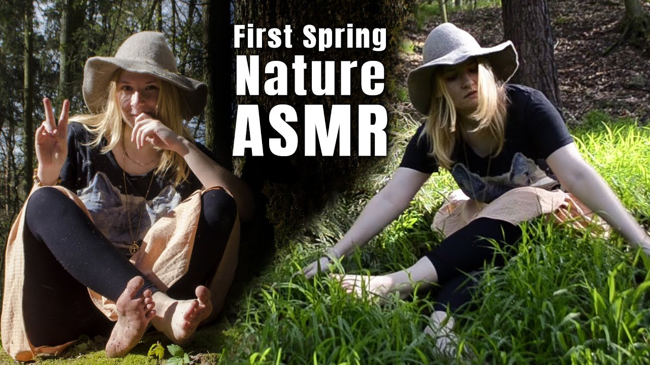 🌺 Narure ASMR 🌺  First spring barefoot trip. Wet leaves, first flowers and a very cold stream